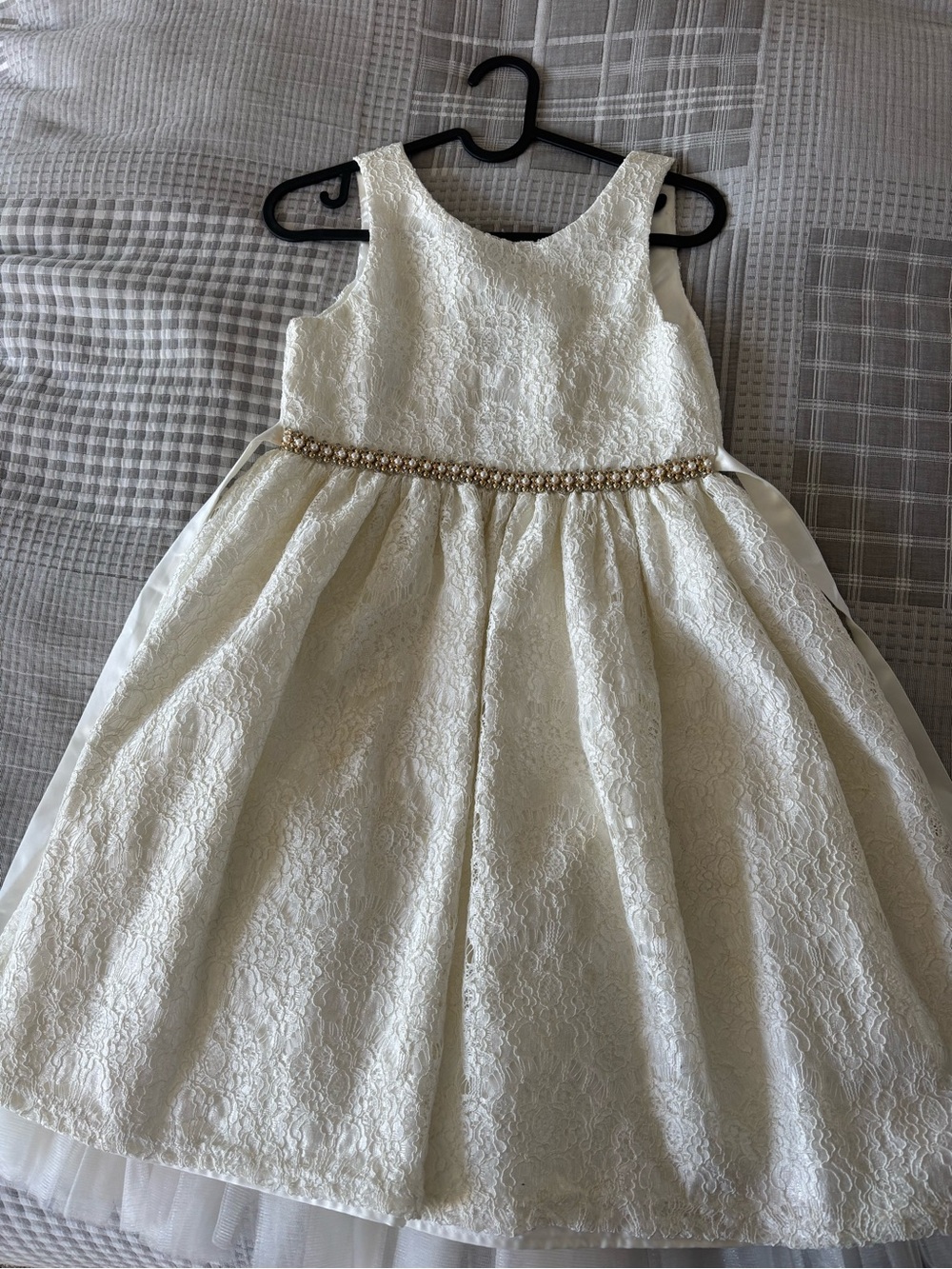American Princess Ivory Lace Formal Dress with Beaded Waist